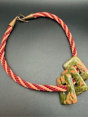 Unikite statement necklace #806 green orange toggle clasp